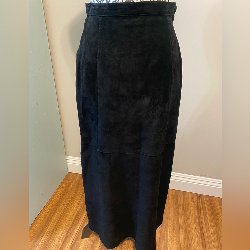EREZ LEVY SZ 6 GENUINE SUEDE LONG BLACK A LINE SKIRT